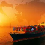 Kontejnerski brod Asia Sourcing Partnera plovi ispod mosta s pozadinom Azije i Europe.