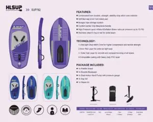 SUP daska HLSUP model 762: Kompaktna napuhujuća SUP daska s dodatnim SUP foilom za napredne korisnike. Pogodna za sportsku uporabu i rekreativne aktivnosti na vodi.