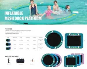 Napuhujuća platforma Mesh Dock: Modularna napuhujuća platforma za plutanje i rekreaciju. Izrađena od otpornog PVC materijala, pogodna za bazene, jezera i more.