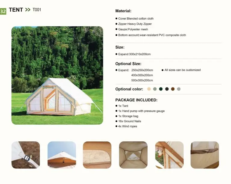 Šator T001: Višenamjenski šator od pamučne i PVC tkanine s ručnom pumpom i dodatnim priborom. Pogodan za kampiranje, događanja i glamping.