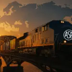 Teretni vlak Asia Sourcing Partnera s kontejnerima prelazi veliki most pri zalasku sunca.